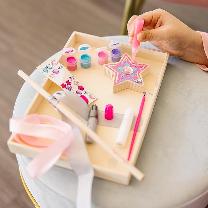 Melissa & Doug Created by Me! Wooden Princess Wand, Arts & Crafts Kit with Paint, Glitter Stickers, Ribbons & More, Princess Toys for Kids 4+