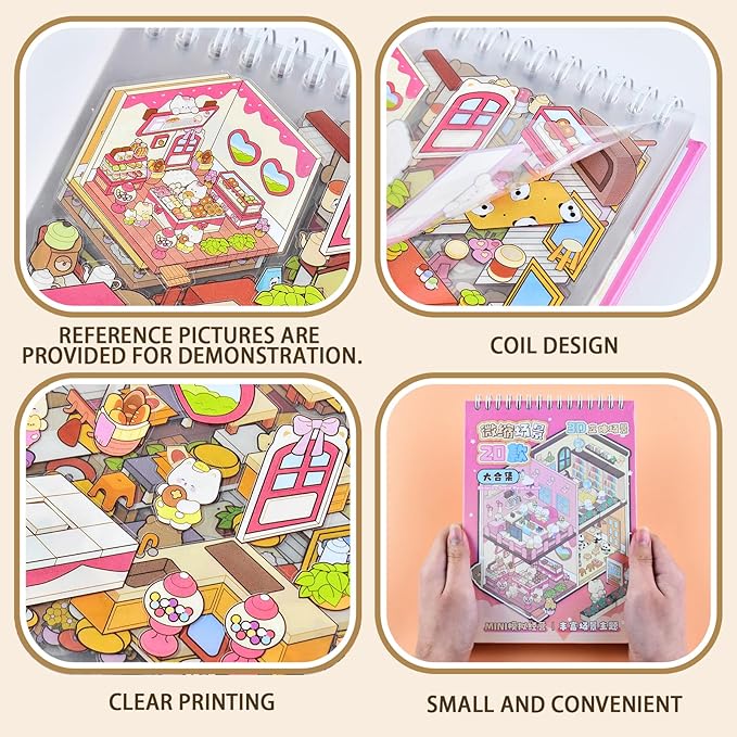 DIY Mini Fun 3D Animal House Scene Stickers Book with Tweezers Make Your Own Library Shop Sticker Scenes Cute Micro Stickers for Relief Stress Pass The Time(20 Designs)