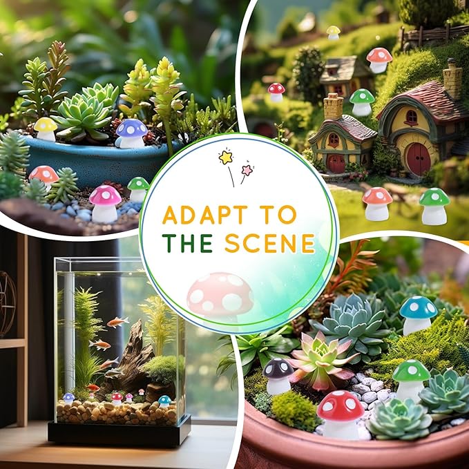 180 Pcs 18-Color Mini Resin Mushroom Figures,Glow in Dark Miniature Figurines Bulk for Fairy Garden,Dollhouse Décor,Terrarium & Scavenger Hunts - Tiny Mushroom Accessories with Realistic Details