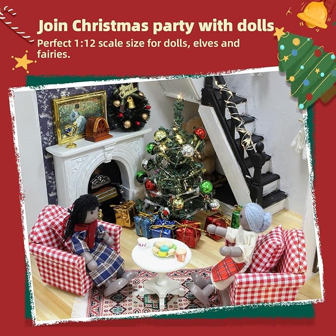 iLAND Dollhouse Accessories Mini Christmas Tree with Lights 6 inch Dollhouse Christmas Decorations CuteTiny Xmas Tree Miniature Decor 1/12 Scale Accessories Shining Small Gifts