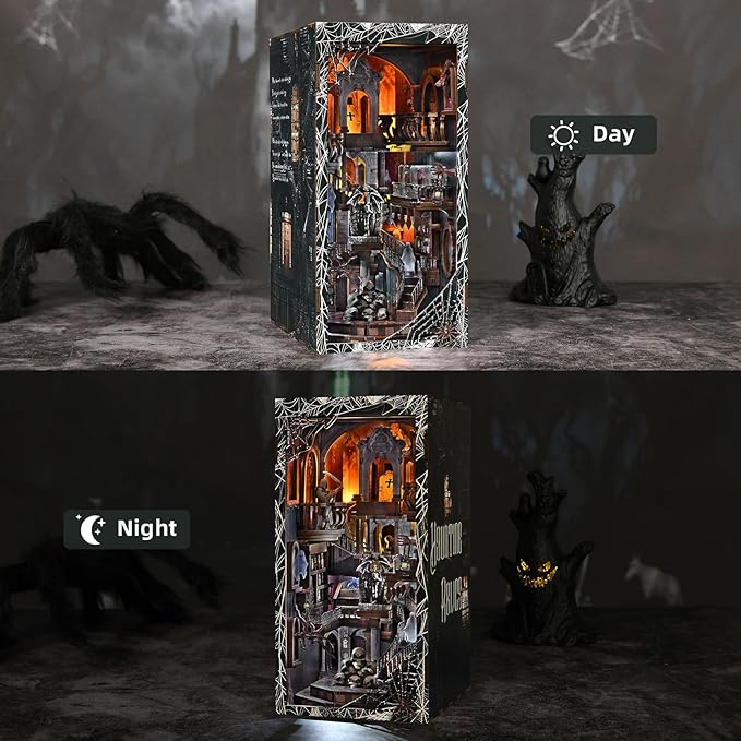 Book Nook Kit, DIY Miniature Dollhouse, Library Booknook Kit Bookend Bookshelf with LED Light for Adults Teens (Haunting Relics)