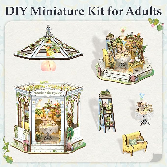Fsolis Book Nook Kit - DIY Miniature Kit for Adults Tiny House Bookshelf Diorama 3D Puzzles Flower Shop Craft Gifts for Women Book Lovers(Windsor Flower House)