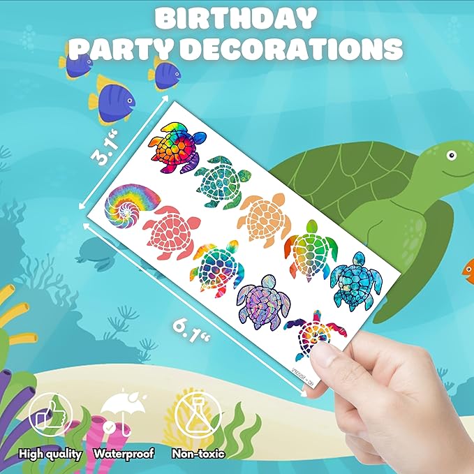 Cute Sea Turtle Temporary Tattoos Turtles Birthday Party Decorations Favors Supplies Ocean Sea Themed Stickers 10 Sheets 105 PCS Gifts for Baby Girls Boys Decor Class School Carnival Christmas