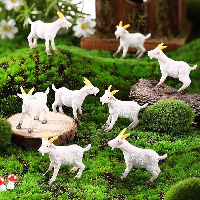 120 Pcs Mini Goat Figurines Miniature Resin Farm Animal Figurines Set for Decorating Outdoor Micro Landscape Mini Gardens Potted Plant Accessories and Creative DIY Props Cake Topper (Goat)