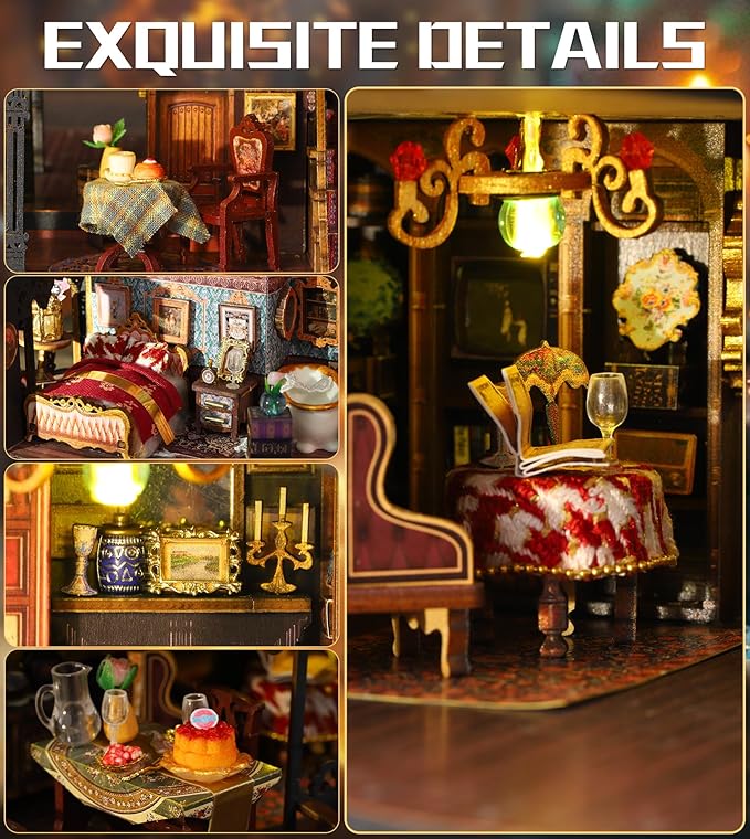 DIY Doll House, Edinburgh Castle Miniature House Kit 3D Wooden Puzzle with LED Lights and Music Box, House Building Kit for Home Decoration and Creative Gift for Adults & Teens