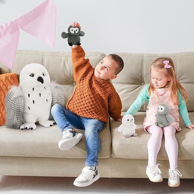 4Pcs Owl Plush Set, Giant Mother Owl Stuffed Animal with 3 Baby Owls Inside, 18" Cute Stuffed Owl for Girls Boys Kids, Soft Owl Plushie Gift for Christmas Birthday Baby Shower, White