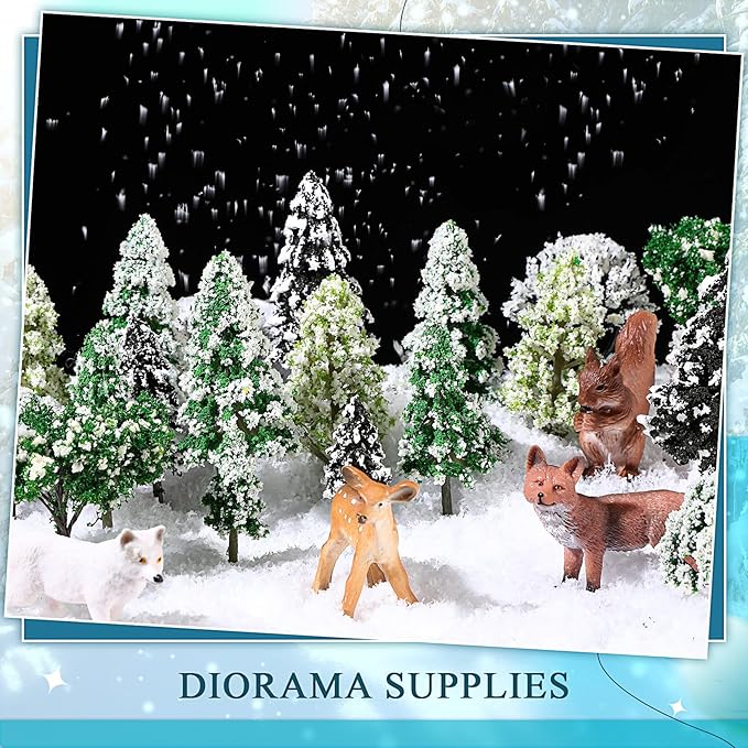 Canlierr 28 Pcs Miniature Model Trees for Diorama Mini Tiny Winter Snowy Tree Figurine for Villages, Craft, Model Train Scenery Accessories (Snow Trees)