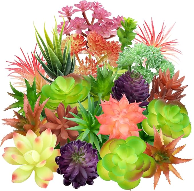 QUOZUO Colorful Succulents Plants Artificial, 22PCS Mini Artificial Succulents, Fake Succulents Plant for DIY Crafting Home Garden Office Party Decoration, Colorful