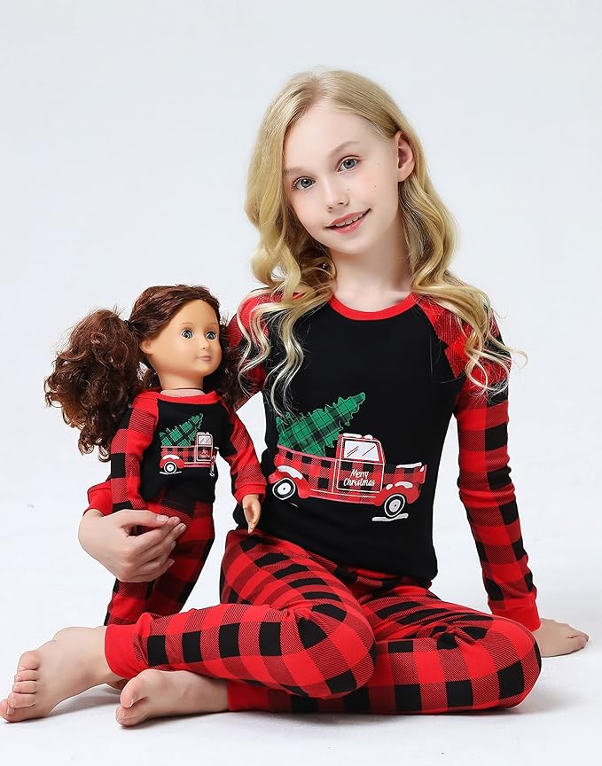 Babyroom Girls Matching Doll&Toddler 4 Piece Cotton Pajamas Toddler Christmas Sleepwear