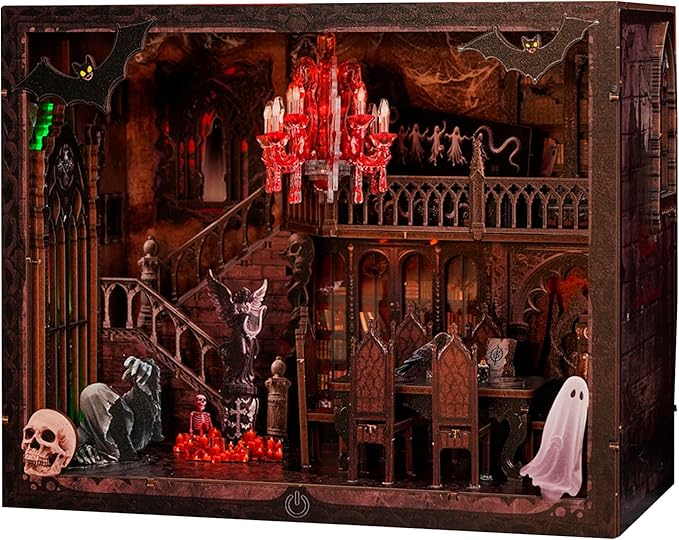 DIY Miniature House,LED Lighting Book Nook Kit Dollhouse Kit for Adult and Teens, Tiny House Bookshelf Decor 3D Wooden Puzzle with Duty Cover, Gifts for Family, Friends,Christmas(Dark Cabin)