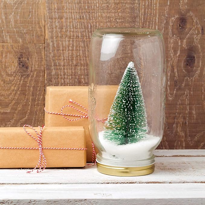 Yahpetes Miniature Christmas Tree 6 Pcs Pine Trees Sisal Trees Snow Frost Ornaments with Wooden Bases for Miniature Scenes, Christmas Crafting and Designing, Mixed Size