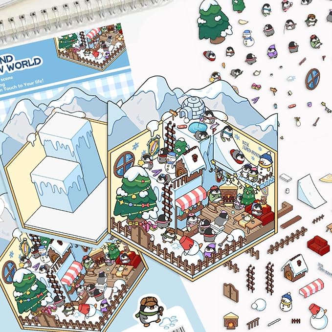 DIY 3D Sticker Scene,6 Sets of Kawaii Miniature Scenic House Stickers,Cozy Room Stickers Therapy Scenes for Adults and Kids Stress Relief Pass The Time and Gifts (Z-4)