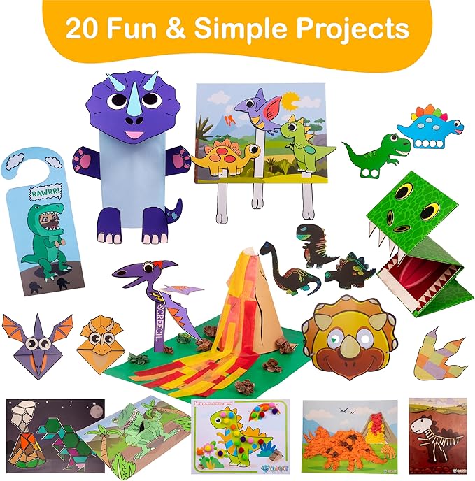 Craftikit® 20 Award-Winning Dinosaur Crafts for Kids - All-Inclusive Fun Dinosaur Crafts for Kids Ages 3-10 - Organized Toddler Craft Kit