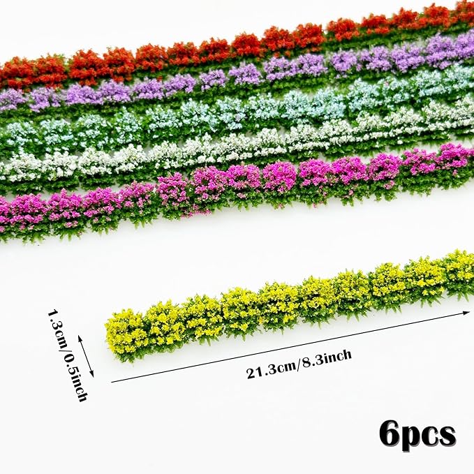 Woohome 6 PCS Static Grass Model Flower Cluster Model Grass Tufts Set for DIY Miniature Train Landscape Terrain Railway Scenery Decorations