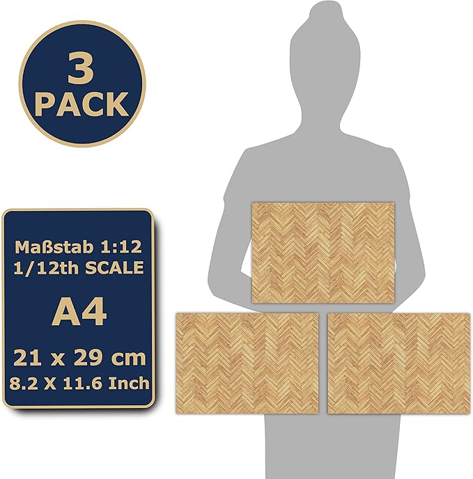 3 Sheets Self-Adhesive Flooring for Dollhouse 1:12 Scale (Herringbone Parquet)