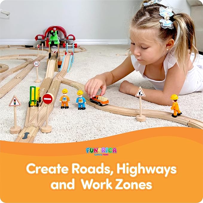 20-Piece Set Wooden Road Signs for Kids – Traffic Signs with Action Figures for Kids - Traffic Lights, Street Signs, Stop Sign, Toy People, Construction Workers, Community Helpers & Police Figures