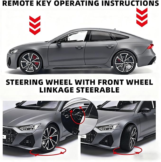 1:18 Audi RS7 Diecast Car,Pull Back Toy Model Cars,Remote Control Key Version Metal Toy Cars with Lights and Sounds,Gift for Children and Adult（Gray）
