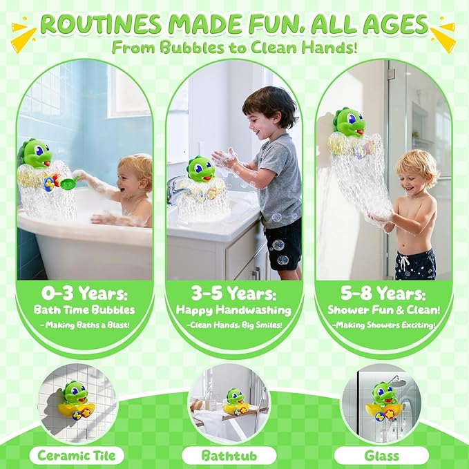 Dinosaur Baby Bath Toys for 1 2 3 Year Old Boys, Dino Bath Bubble Machine with Rainbow Lights & Water Scoop,Fun Toddler Toys Baby Shower Bathtub Toys Christmas Birthday Gifts for Boys Age 1-3 Year Old