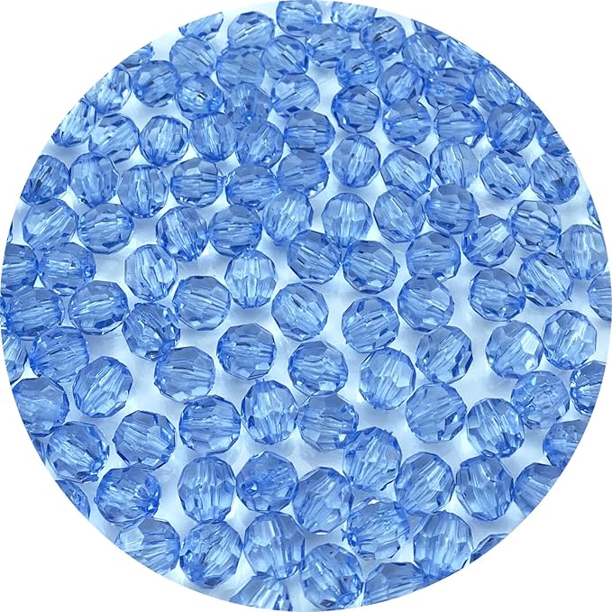 Jmassyang 350 Pieces 8mm Acrylic Round Faceted Beads Loose Plastic Spacer Beads Colorful with Hole for Jewelry Making DIY Bracelet Necklace Earring Keychain(Light Blue)