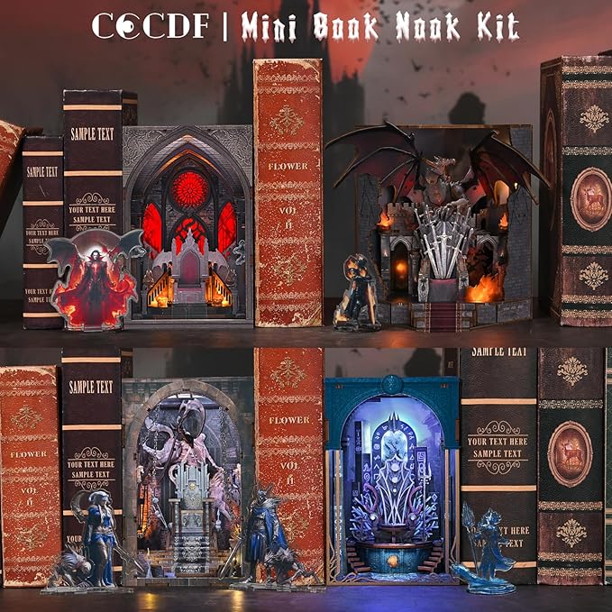 Book Nook Kit - 3D Wooden Puzzle for Adults, Teens and Beginners, Dollhouse Booknook Tiny House Bookshelf Decor DIY Miniature House Kit, Gifts for Family, Friends (Throne of Blood)
