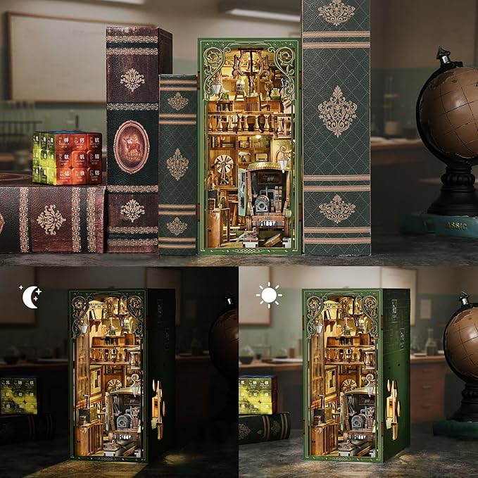 Book Nook Kit - 3D Wooden Puzzles for Adults, DIY Scene Miniature Kit, Tiny House Booknook Craft Bookshelf Decor Mini Scale Model, Gifts for Puzzle Lovers (The Radium Lady)