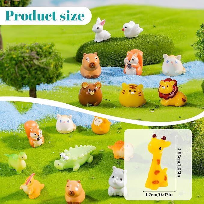 pkaoakyo 52pc Mini Resin Animal Figurines Set - Enchanted Fairy Garden & Desktop Decor, Eco-Friendly Collectible Gift | Vibrant Miniature Resin Animals for Moms, Women & Nature Lovers