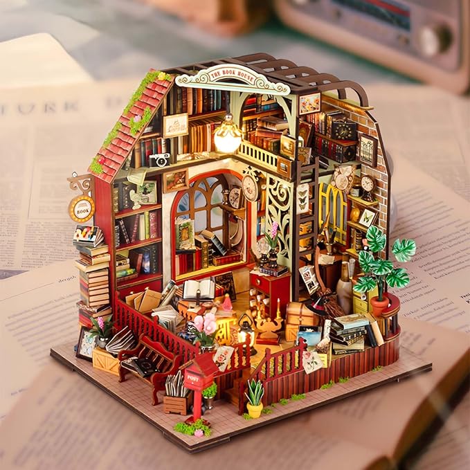 DIY Miniature House Kit, Dollhouse Kit with Music and LED Light, Mini House Building Kits for for Adult to Building, Christmas Home Decorations Gifts for Family and Friends, Bookhouse