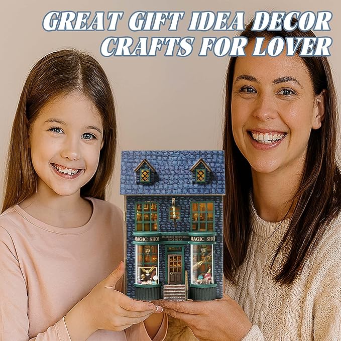 Kisoy DIY Miniature House Kit, Tiny House Building Kit with Furniture and LED Light for Adults and Teens, DIY Mini House Craft Kit, Decorations/Gifts for Family and Friends(Magic Shop)