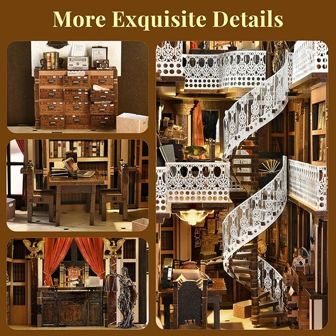 Book Nook Kit Library, DIY Miniature House Kit, 3D Wooden Puzzle Dollhouse Kit for Adults and Teens, Bookshelf Booknook with LED Light (Law Library)
