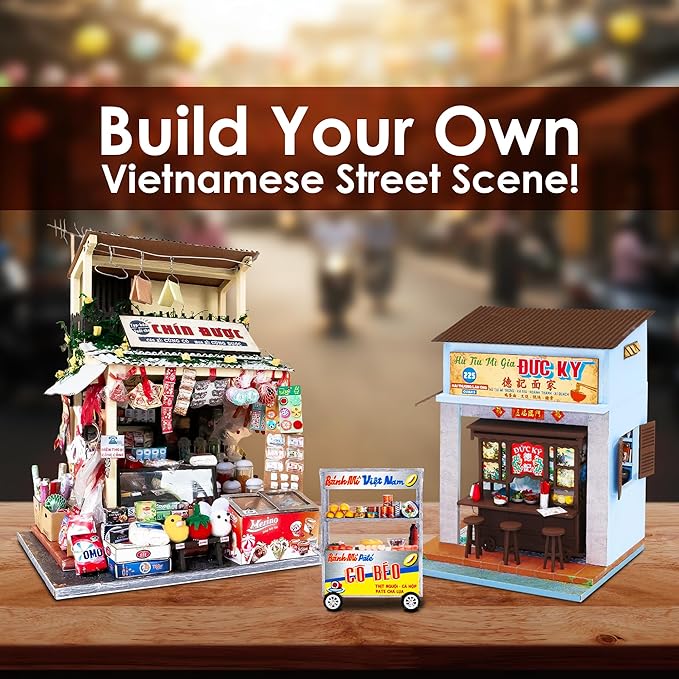 Vietnam DIY Miniature Kit - Asian Convenience Store, Noodle House, Bahn Mi Cart - Tiny Diorama Building Kits, Craft Hobby Gifts for Teens and Adults (Vintage Vietnamese Noodle Shop Kit)