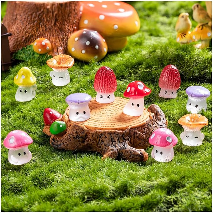 48 Pcs Mini Cute Resin Mushroom Statue Fake Miniature Mushroom Figurines for Fairy Garden Terrarium Accessories Decor Micro Landscape Craft