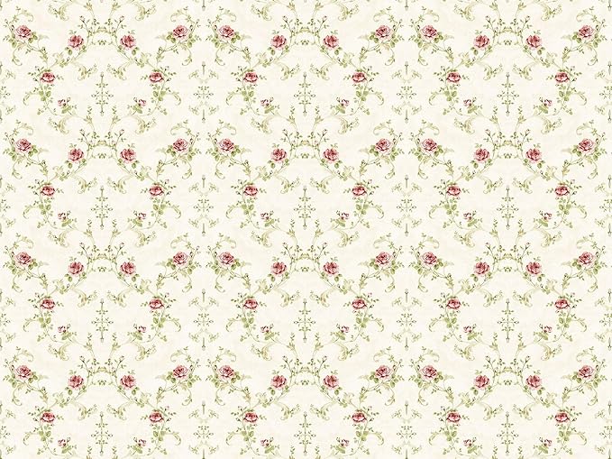 Miniature Dollhouse Accessories Wall Paper 37.8 * 14.2Inch - Wallpaper Self-Adhesive Fit for 1/12 1/6 Scale Decorative Stickers - Rose