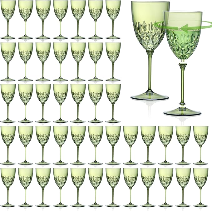 SKLENICE Green Plastic Wine Glasses 7.4oz Plastic Goblet Glasses with Stem Detachable Disposable Crystal Glasses Wedding Glassware Set For Wine Ceremony Anniversary Reception (48, Green)