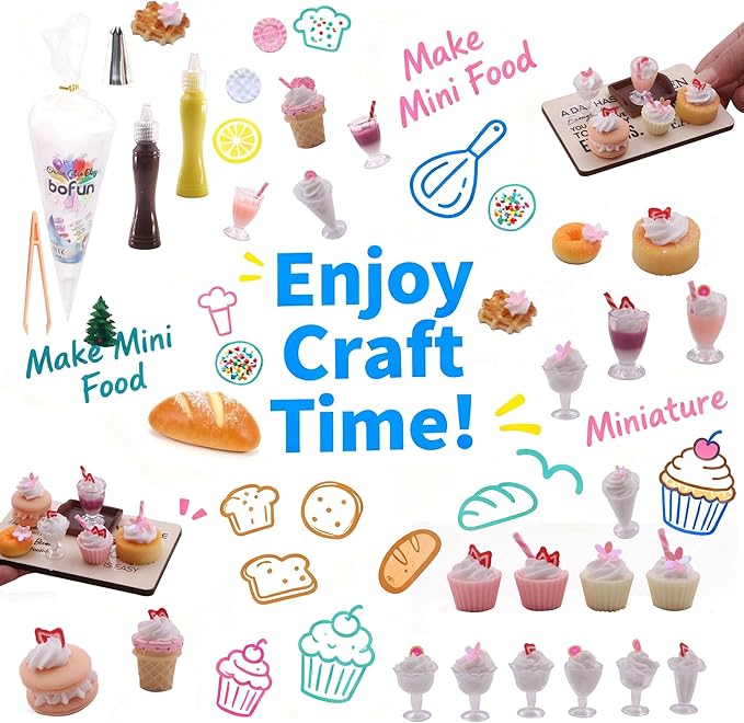 BoFUN DIY No-Bake Miniature Food Craft Kit - 1/12 Scale Dollhouse Kitchen Accessories, Hobby Craft Set for Teens Adults Ages 12+, Creative Art Project & Birthday Christmas Gift (Baking)