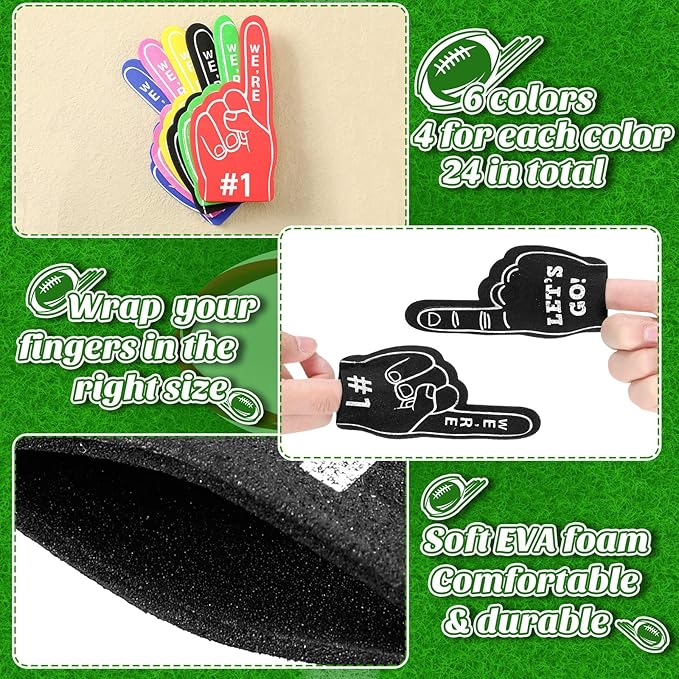 Sinmoe 24 Pcs Mini Foam Finger Baseball Fan Mini Foam Finger, We're #1 Sports Themed Party Supplies for Baseball Hockey Football Basketball Events Team Gifts(Multi Colors)