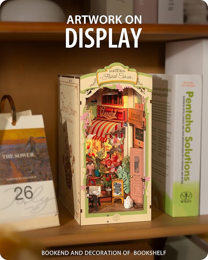 DIY Book Nook Floral Corner, 3D Puzzle Book Nook Kits for Adults, Decorative Book Nooks for Bookshelf Miniature Scenes, DIY Crafts/Gifts/Decorations for Adults (Floral Corner)