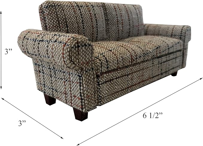 Brown Dollhouse Sofa Couch, Miniature Living Room Furniture Loveseat, Accessories for 6 inch Dolls, 1/12 Scale, Retro