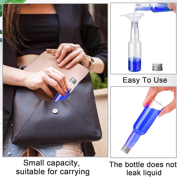 120 Pcs Mini Liquor Bottles Airtight Shot Miniature Empty Plastic Alcohol Spirit Shot Bottles with Funnels for Party Favors, Weddings(3.3 oz,Silver)