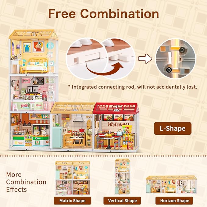 Hallisun LED Building Blocks for Adults, 1:24 DIY Miniature Dollhouse Kits with Roof & Dustproof Cover, Tiny House Toy Building Sets for Kids Ages 8-12-15, Birthday Hobbies Gift for Men Women Boy Girl