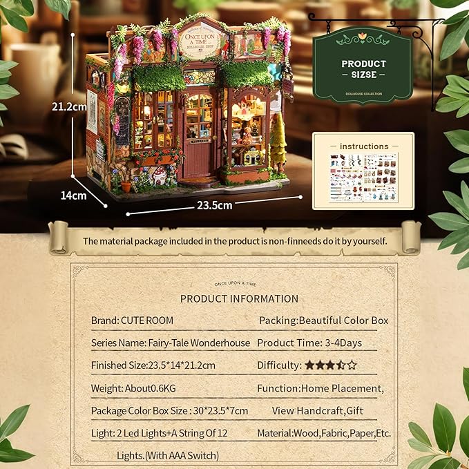 CUTEROOM DIY Miniature House Kit-Fairy Tale Kingdom, Tiny Dollhouse Wooden Furniture Kit, Mini DIY Craft Kits Creative Room for Decoration Family Friends