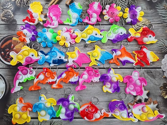 30 Packs Shark Turtle Dolphin Fish Octopus Mermaid Whale Mini Ocean Assorted fidgets Bubble Toys for Kids Children Classroom Students Gifts from Teacher,Birthday Party Favors