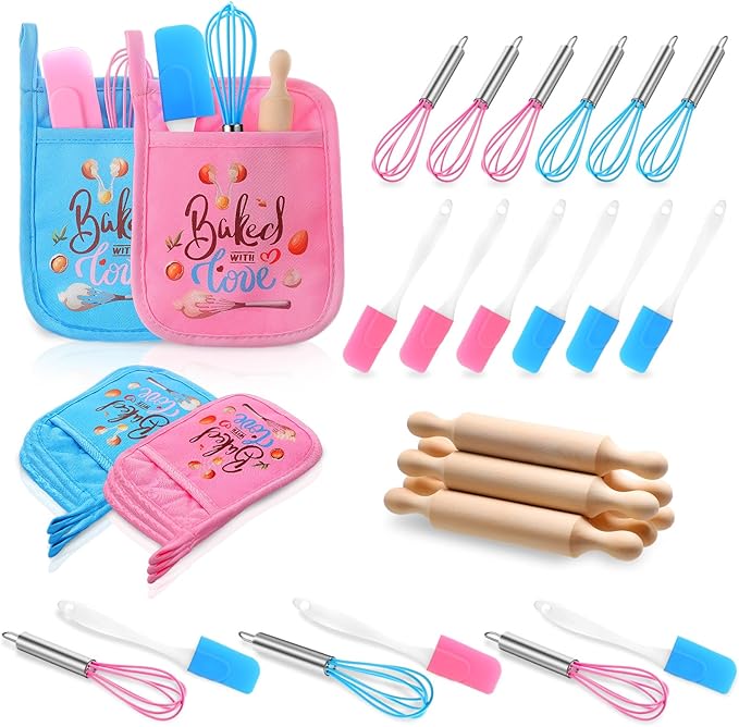 24 Pcs Kids Baking Supplies for Real Cooking Games Prize Party Favors, Valentines Gifts for Kids, Baking Cooking Birthday Party for Boys Girls Toddlers (Small)