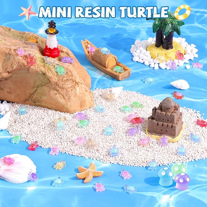200PCS Mini Resin Animals Colorful Tiny Turtles Glow in Dark, Miniature Figures to Hide, Little Animal Small Figurines for Topper Desk Garden Dollhouse Landscape Aquarium Ornaments Crafts & Decor