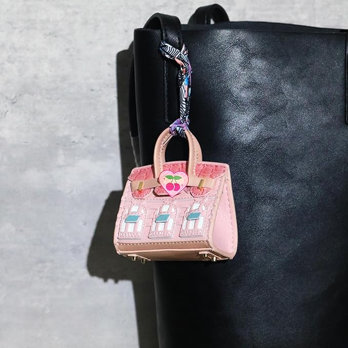 Buyborgood Women's 2 PCS Mini Tote Bag Charms Keychain Pouch Small Coin Purse Wallet (Blue + Pink)