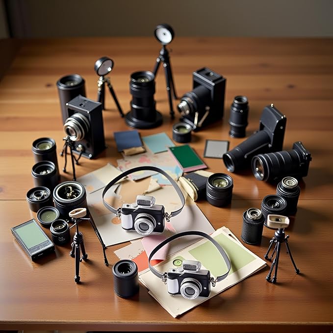2Pcs Miniature Camera 1:4 Scale Mini Camera Prop Mini Camera Ornament Vintage Camera Model Digital Camera Mini Decoration Accessories Photography Props