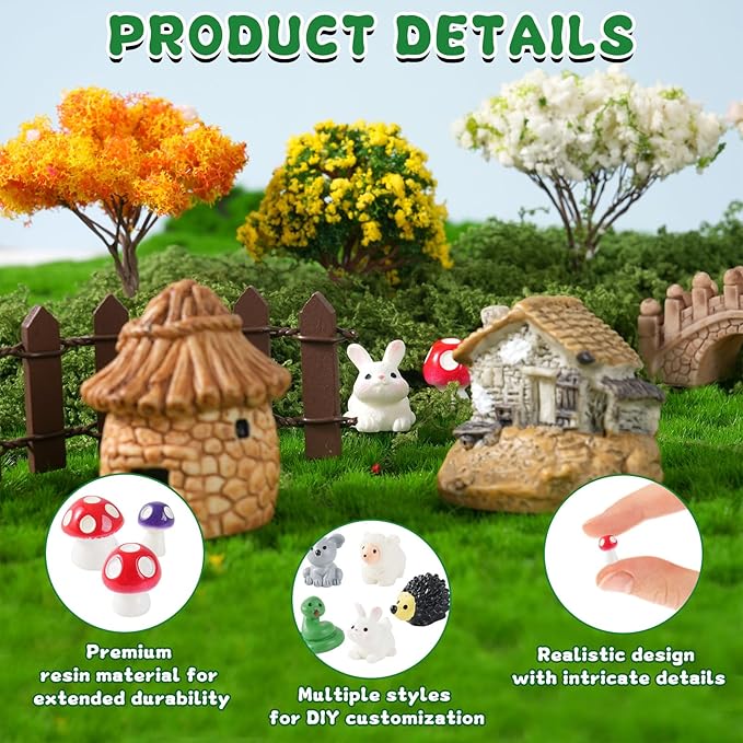 62 Pcs Mini Fairy Garden Accessories Outdoor, Fairy House Accessories Including Resin Animals, Miniature Figurines Micro Landscape Ornaments, Outdoor Fairy Garden Decor Kit