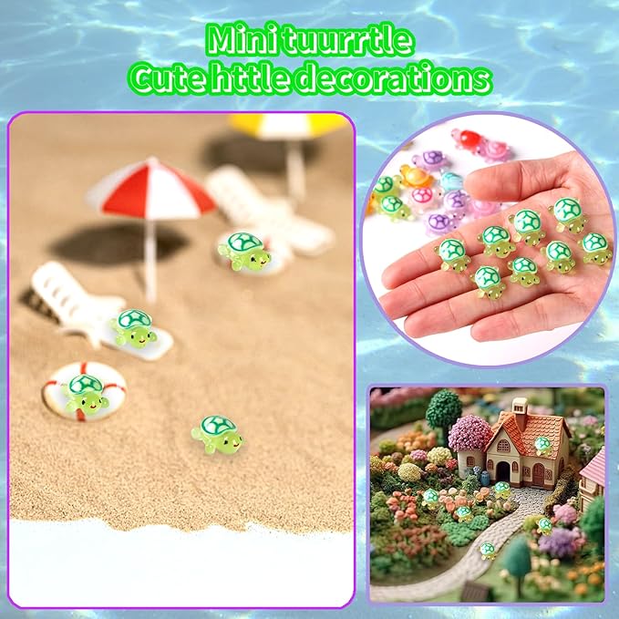 50pcs Luminous Mini Resin Turtles, Resin Animals, Mini Turtles, Marine Craft Decoration, Suitable for Decoration of Gardens, Parties, Miniature Landscapes (Green)