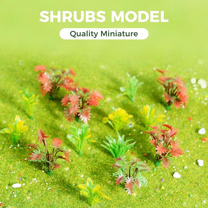 Yetaha 90Pcs Mixed Shrubs Bush Models, Miniature Colorful Model Plants for Train Railways Scenery, Architecture Landscape Sand Military Layout, Red Yellow Green