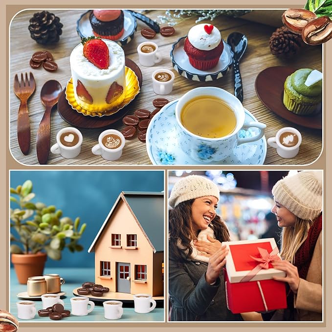 Soaoo 100 Pcs Coffee Cups and Beans Mini Resin Figurine Miniature Statues Things Mini Coffee Mug Drink Charms for DIY Jewelry Necklace Earring Bracelet Keychain Craft Decor