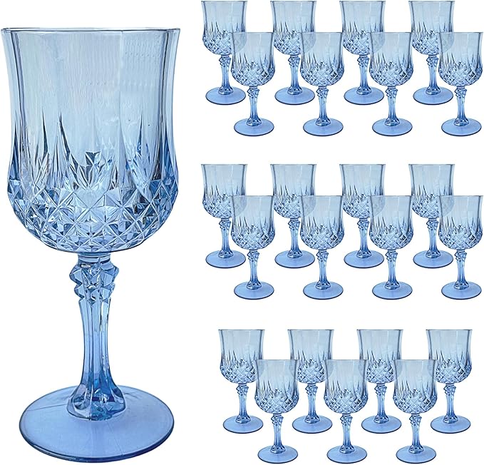 Veiuwa 24 PCS Blue Plastic Wine Glasses,Reusable Plastic Wine Glasses,Blue Goblet Glass,Durable and Sturdy Cups Can Be Used for Various Parties Such as Weddings!